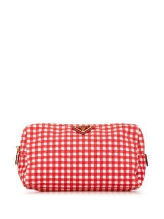 PRADA Canapa St Vichy Gingham Cosmetic Pouch Baltico